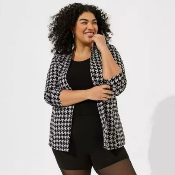 torrid plus size blazer lightweight ponte longline houndstooth blazer size 3 - Picture 1 of 9
